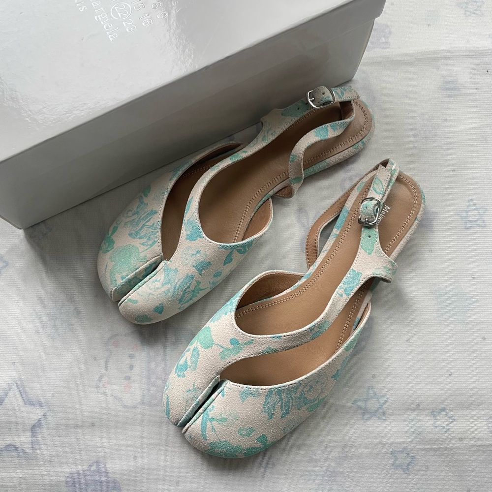 Maison Martin Margiela Women's Tabi Slingback Flats in Mint Floral